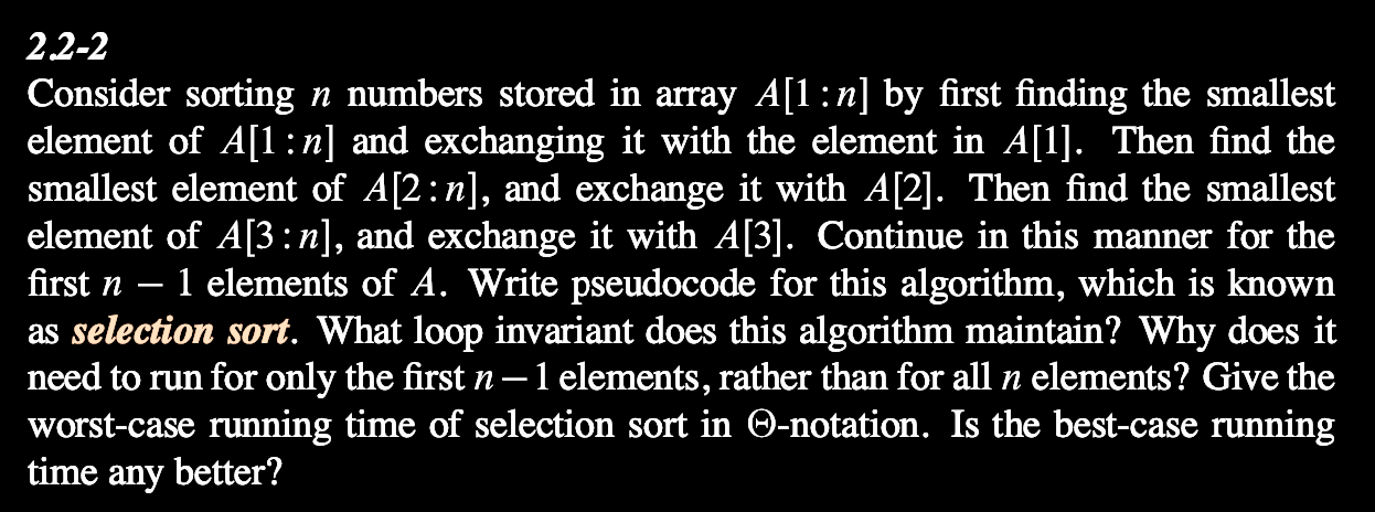 Algorithms exercise 2.2-2