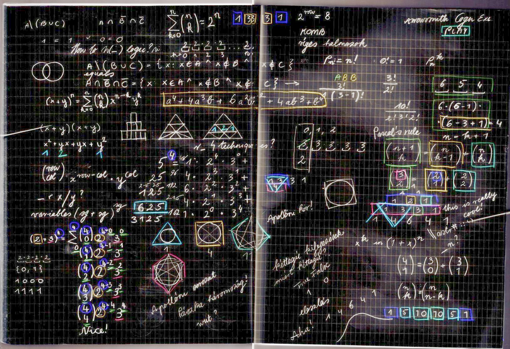 Journal page of binomial coefficient, and set theory