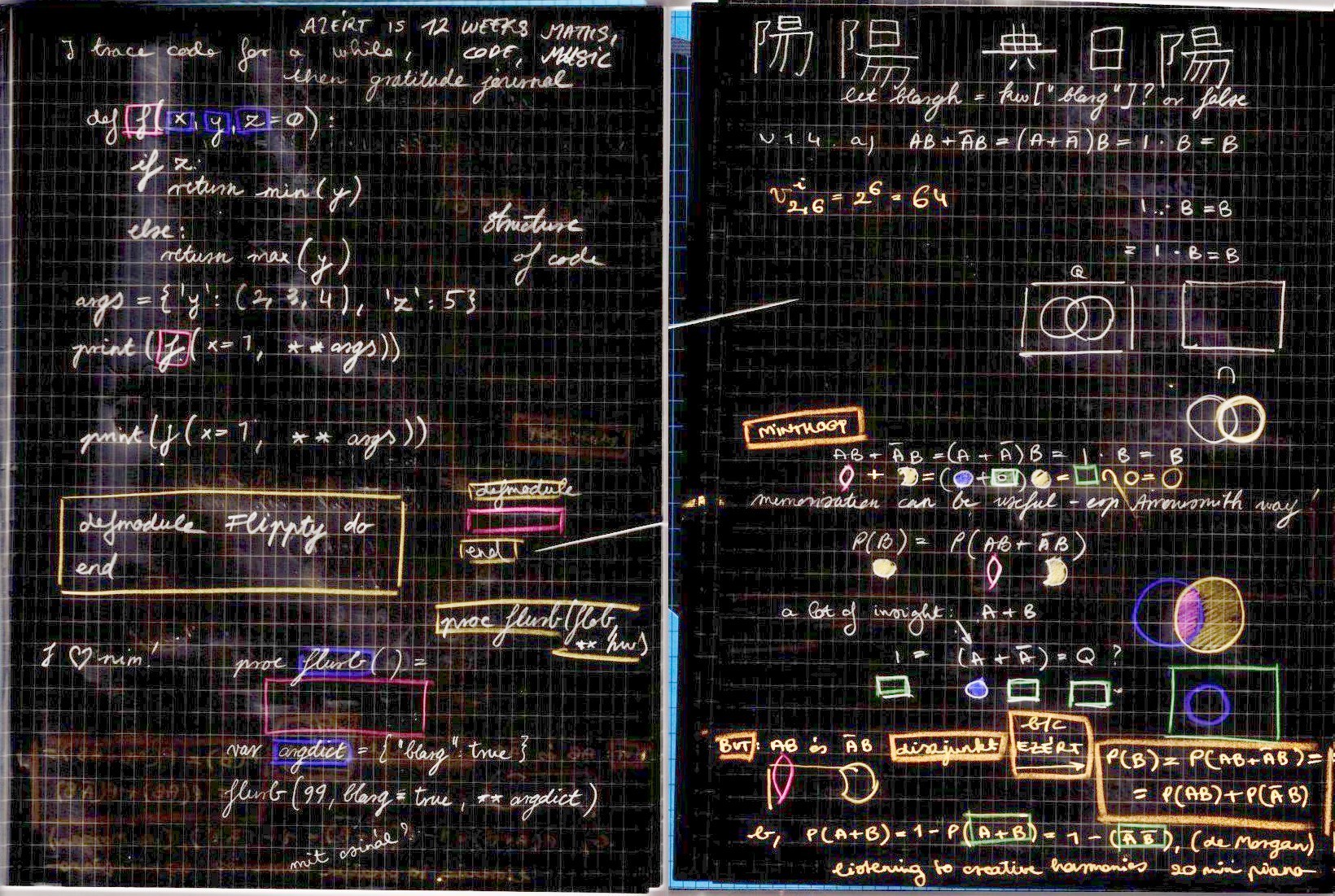 Journal page of polygot programming learning, and memorising/structuring proofs