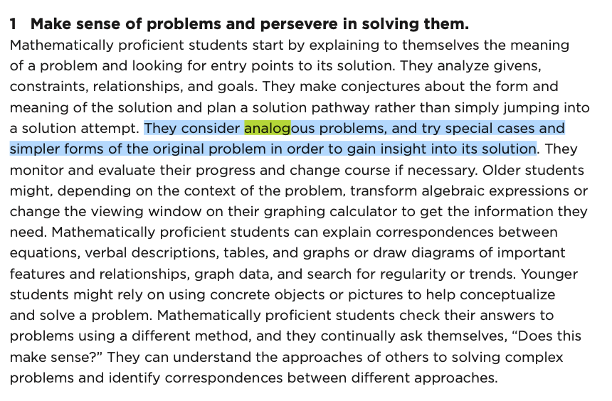 Using analogies, in the common core standards