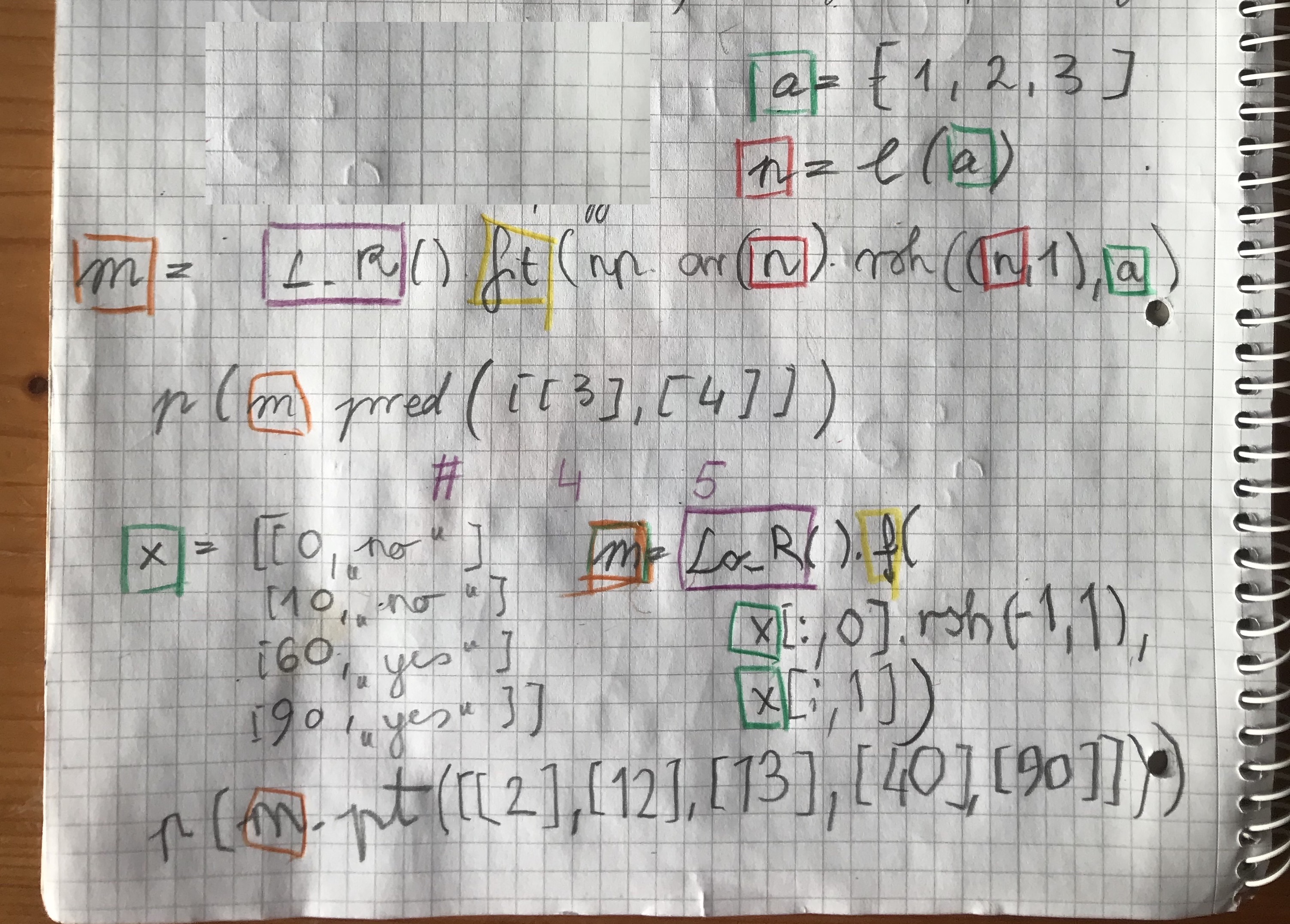 Notes for Logistic Regression color coding on paper