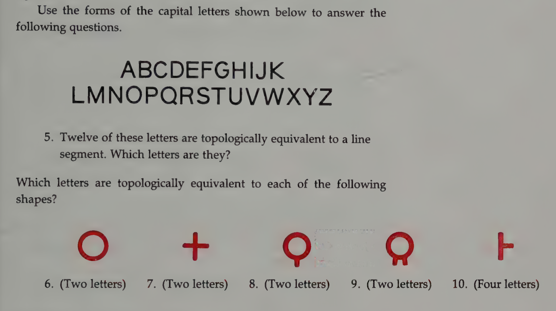 Topologically equivalent letters in the alphabet