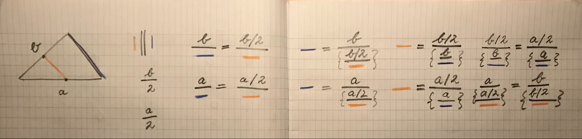 Solving for the lengths of MN and CB, in terms of a and b.